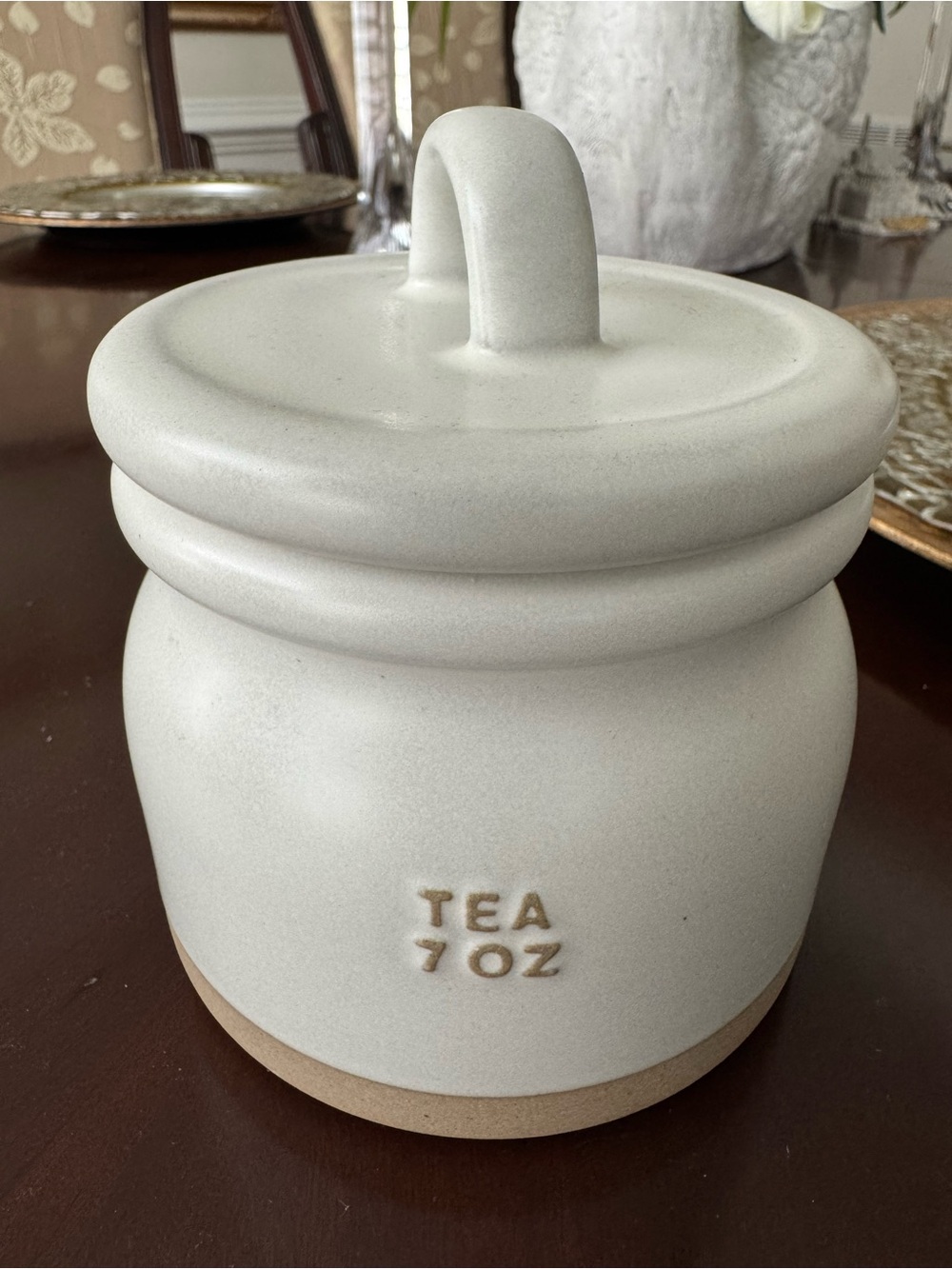 NEW Magnolia White Ceramic Tea Canister with Lid